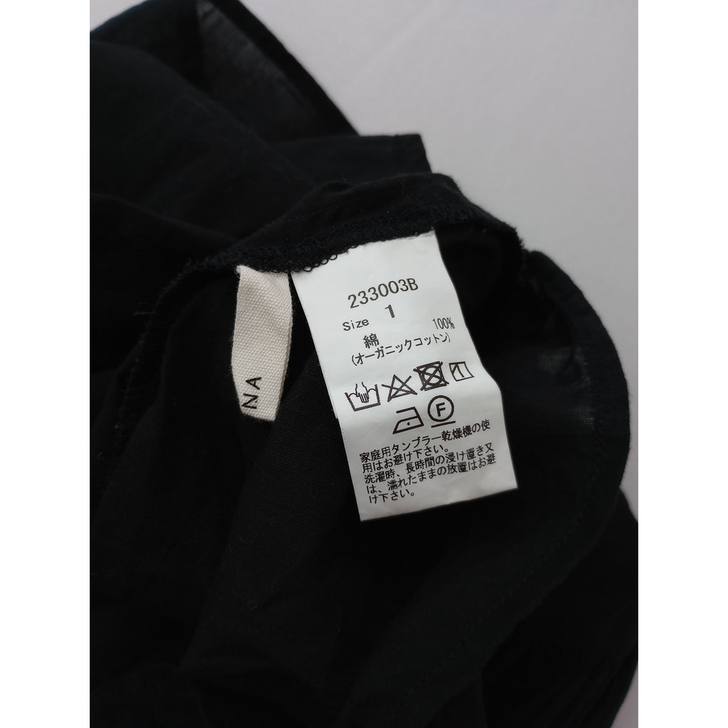 ikkuna suzuki takayuki イクナ スズキタカユキ オーガニックコットン 綿 100％ ギャザー ブラウス シャツ 黒 ブラック 1【中古】