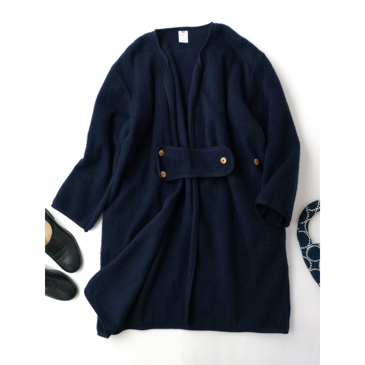 BASERANGE ベースレンジ フランス製 ニット ロング コート  ネイビー  XS S  (1M＋0112)【中古】