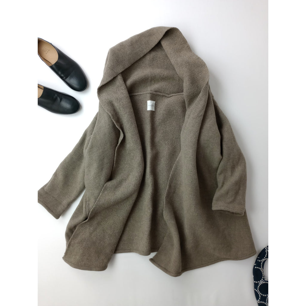 TOUJOURS トゥジュー ウール 毛 100％  ショールカラー ジャケット カーディガン  羽織 グレージュ 【中古】(1M＋0115)