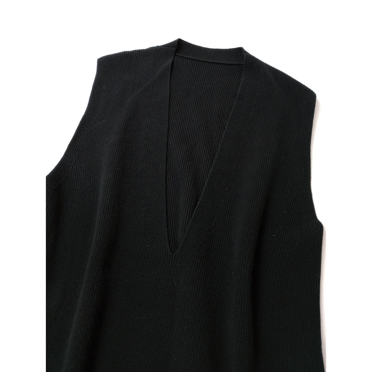 ゴーシュ コットンファームリブ Vネックワンピース  黒 ブラック 2 (1M＋00025) 【中古】