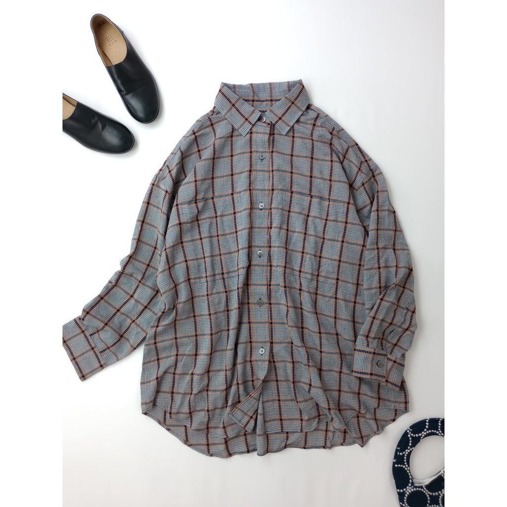 26SS JOURNAL STANDARD L’essage × STAMMBAUM ジャーナルスタンダード レサージュ DEVEAUXチェック2WAYシャツ 長袖 ネイビー 【中古】
