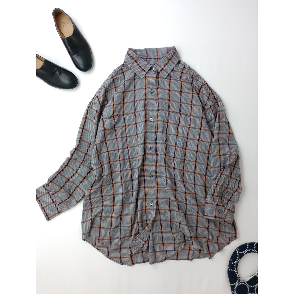 26SS JOURNAL STANDARD L’essage × STAMMBAUM ジャーナルスタンダード レサージュ DEVEAUXチェック2WAYシャツ 長袖 ネイビー 【中古】