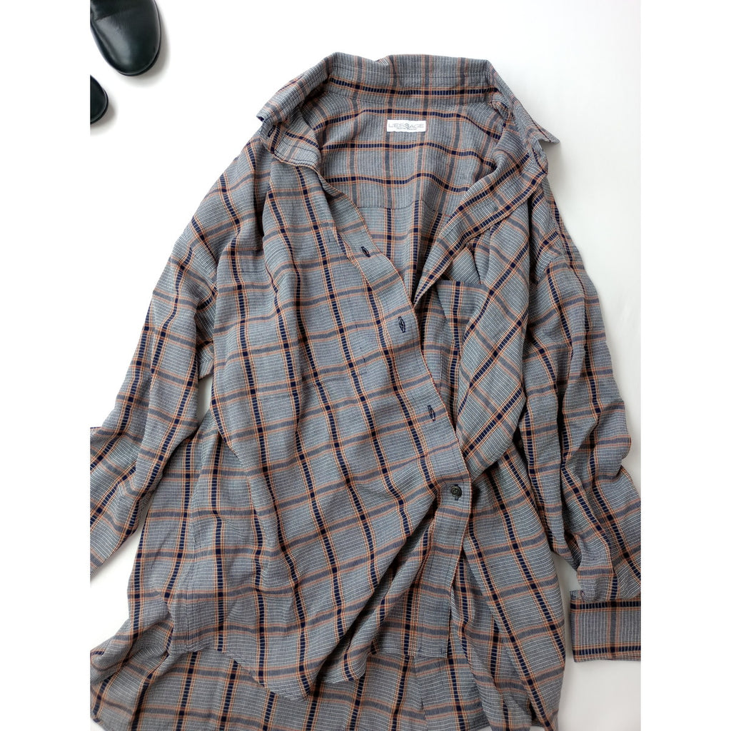 26SS JOURNAL STANDARD L’essage × STAMMBAUM ジャーナルスタンダード レサージュ DEVEAUXチェック2WAYシャツ 長袖 ネイビー 【中古】