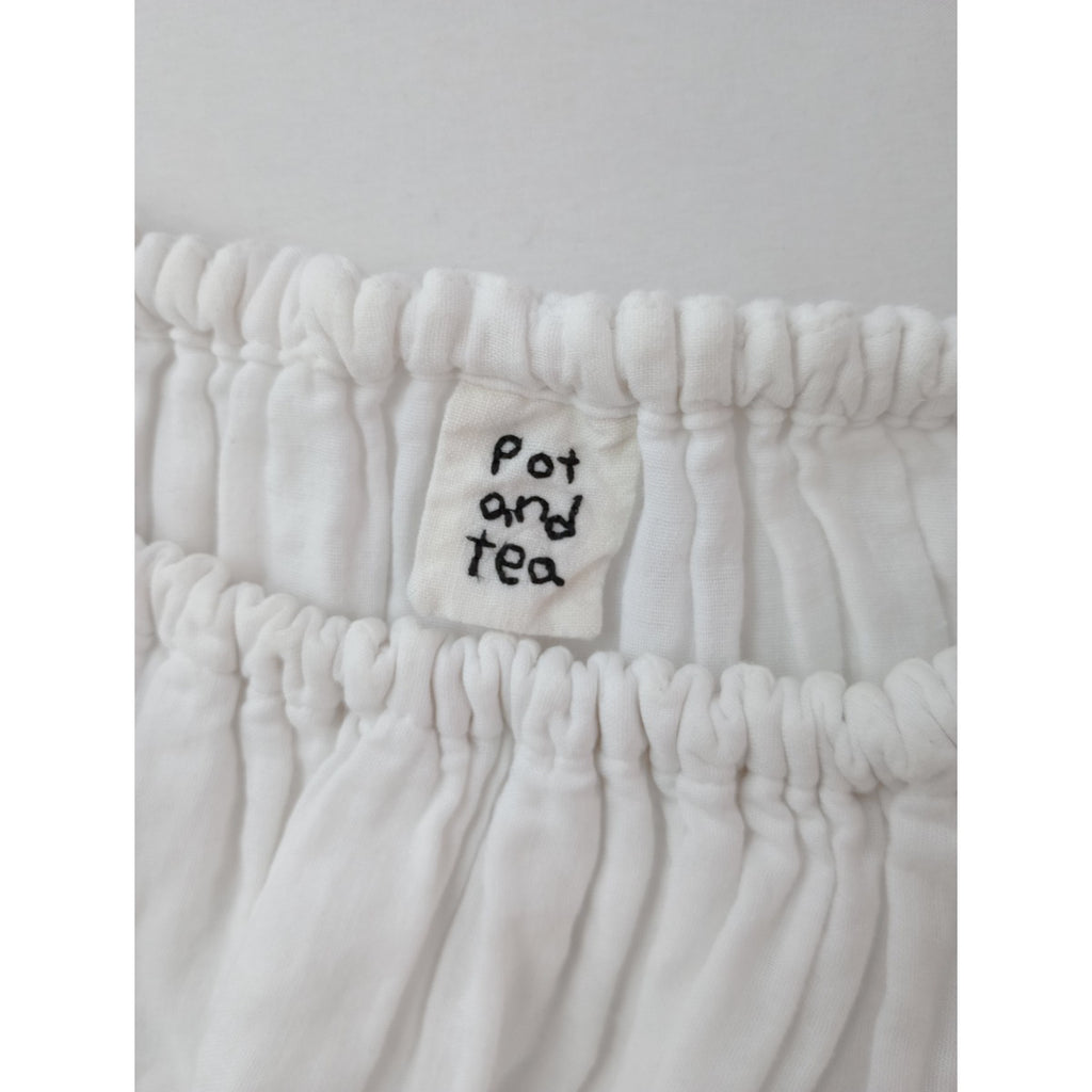 pot and tea ポットアンドティー ガーゼのゴム袖口 コットン 綿 100％ブラウス 長袖 トップス 白 【中古】