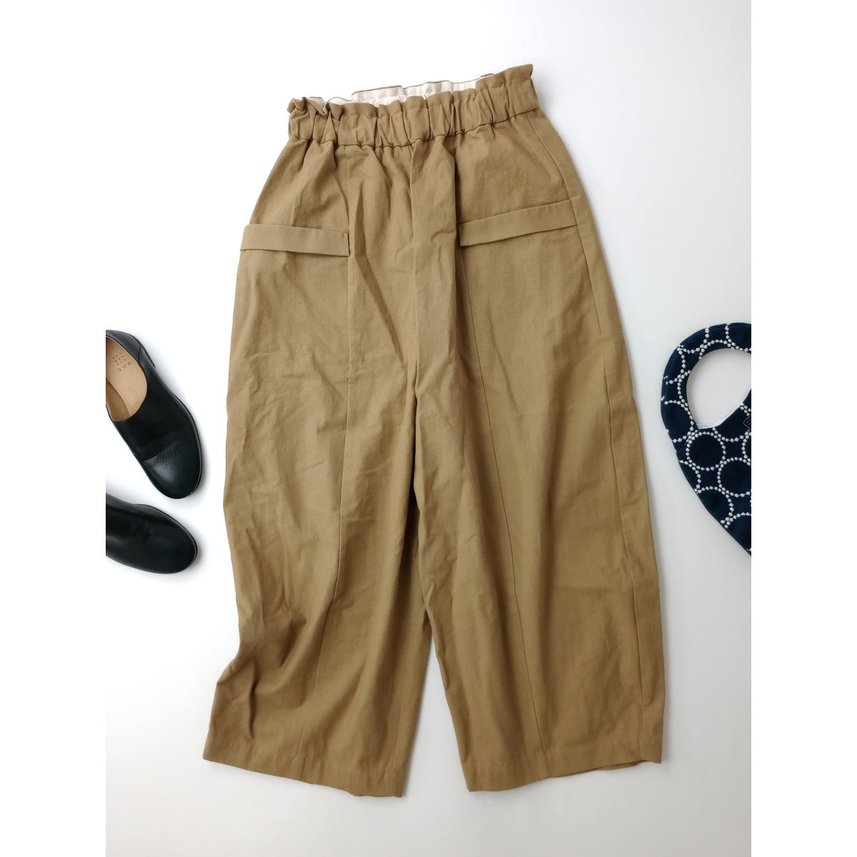 MAGALI マガリ コットンリネン アンティークキャンバス フラップ パンツ イージー ベージュ 【中古】