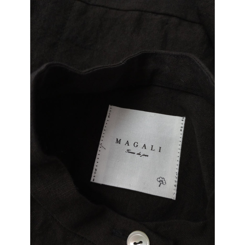 MAGALI マガリ リネン 麻 100％ タック ギャザー ロング ワンピース ドレス 黒 ブラック 【中古】