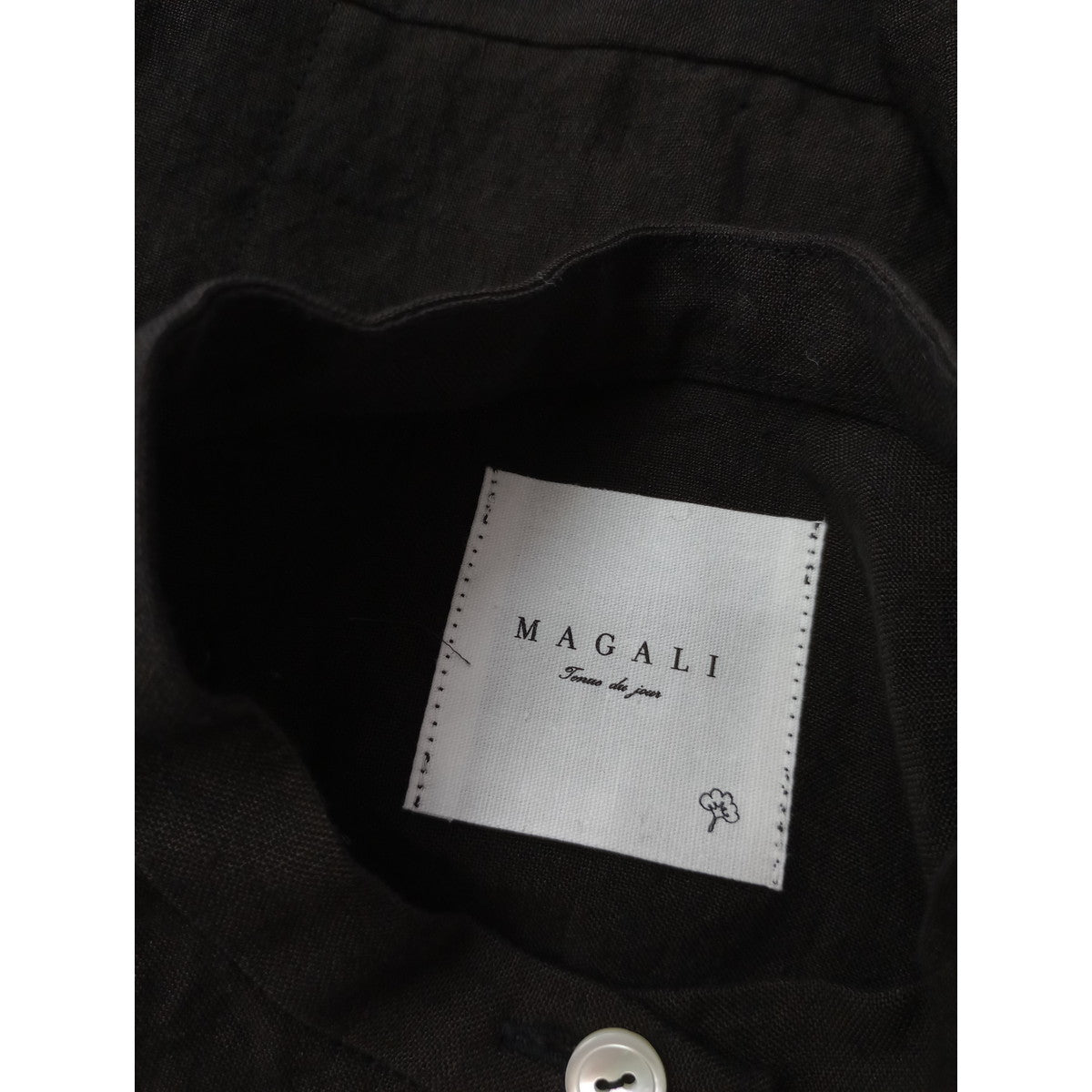 MAGALI マガリ リネン 麻 100％ タック ギャザー ロング ワンピース ドレス 黒 ブラック 【中古】