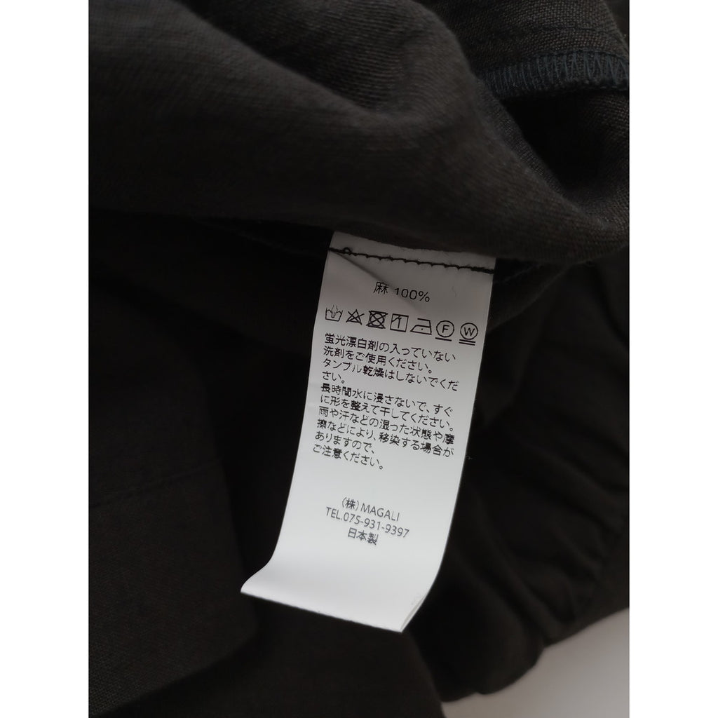 MAGALI マガリ リネン 麻 100％ タック ギャザー ロング ワンピース ドレス 黒 ブラック 【中古】