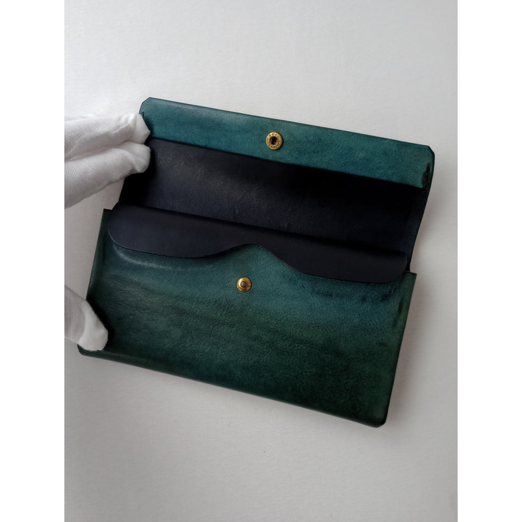 safuji サフジ ミニ長財布（ホック）long wallet ロングウォレット  レザー  グリーン系 【中古】