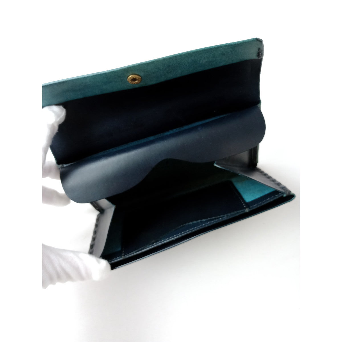 safuji サフジ ミニ長財布（ホック）long wallet ロングウォレット  レザー  グリーン系 【中古】