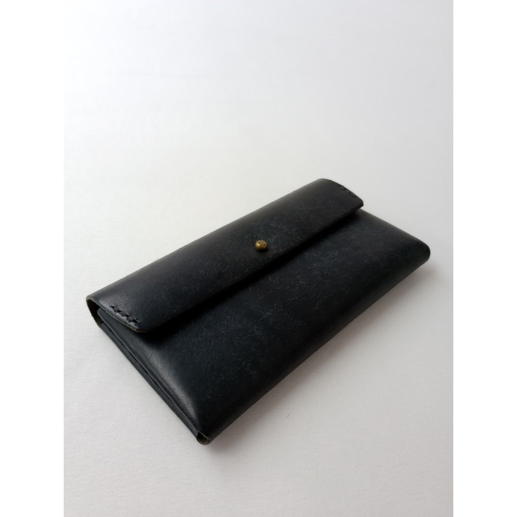 safuji サフジ ミニ 長 財布（ホック）long wallet ロングウォレット  レザー ダークネイビー 【中古】