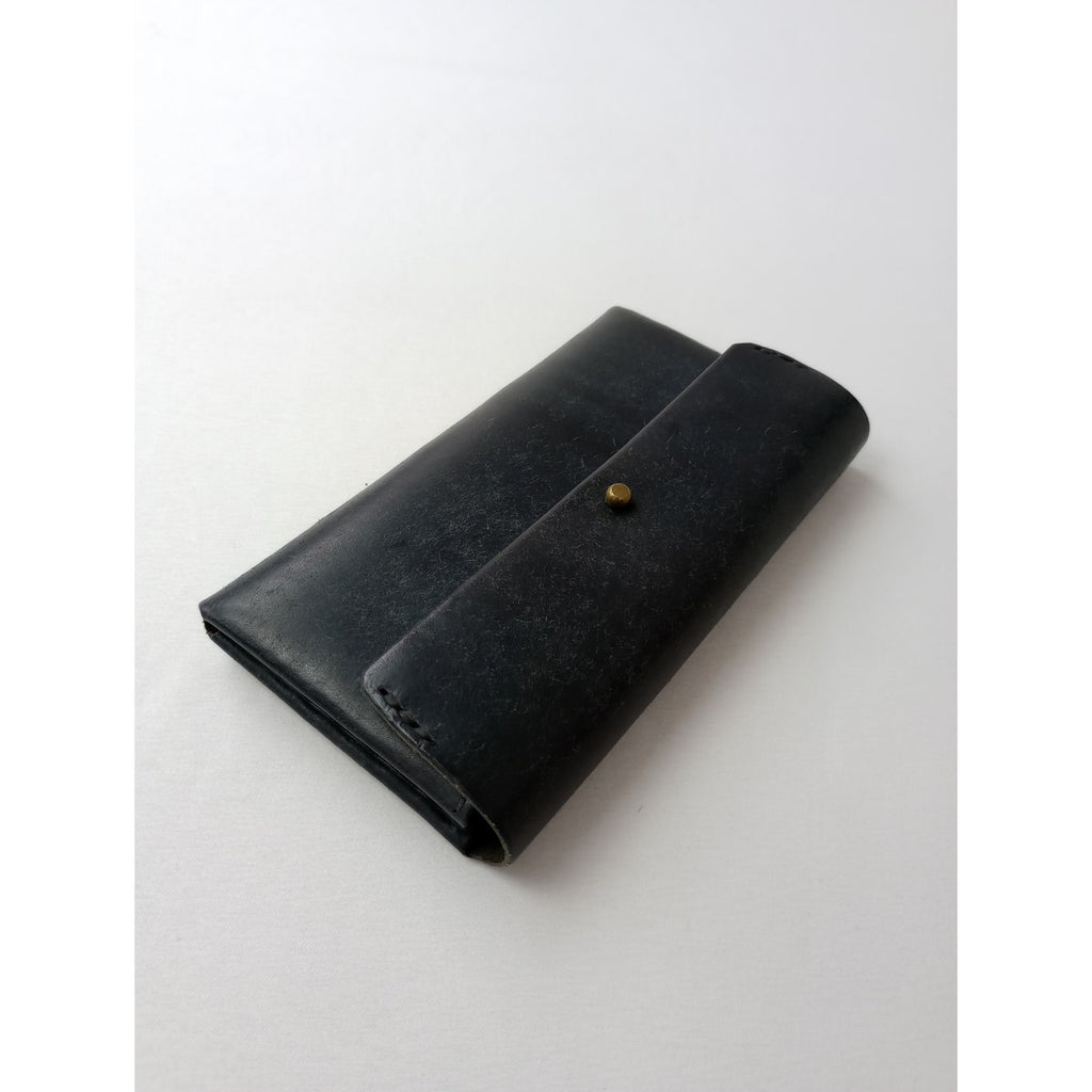 safuji サフジ ミニ 長 財布（ホック）long wallet ロングウォレット  レザー ダークネイビー 【中古】