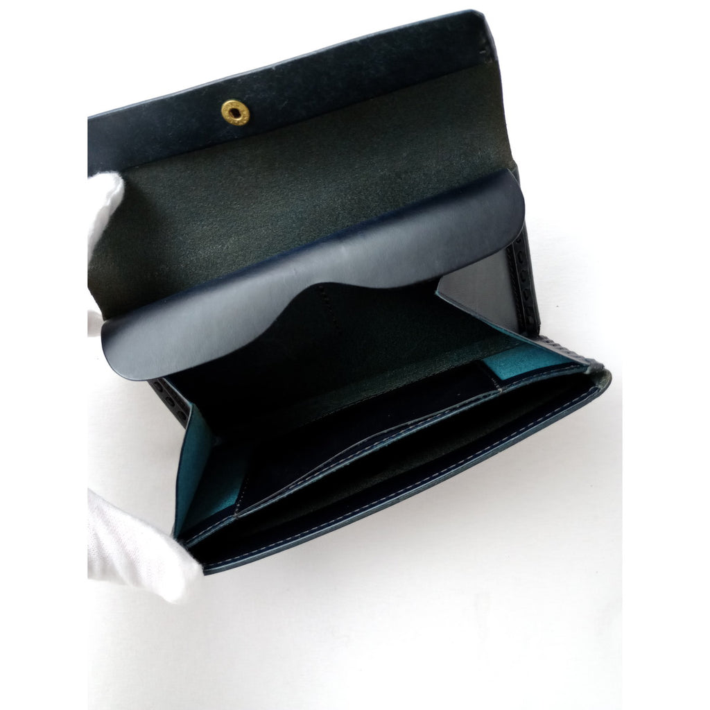 safuji サフジ ミニ 長 財布（ホック）long wallet ロングウォレット  レザー ダークネイビー 【中古】