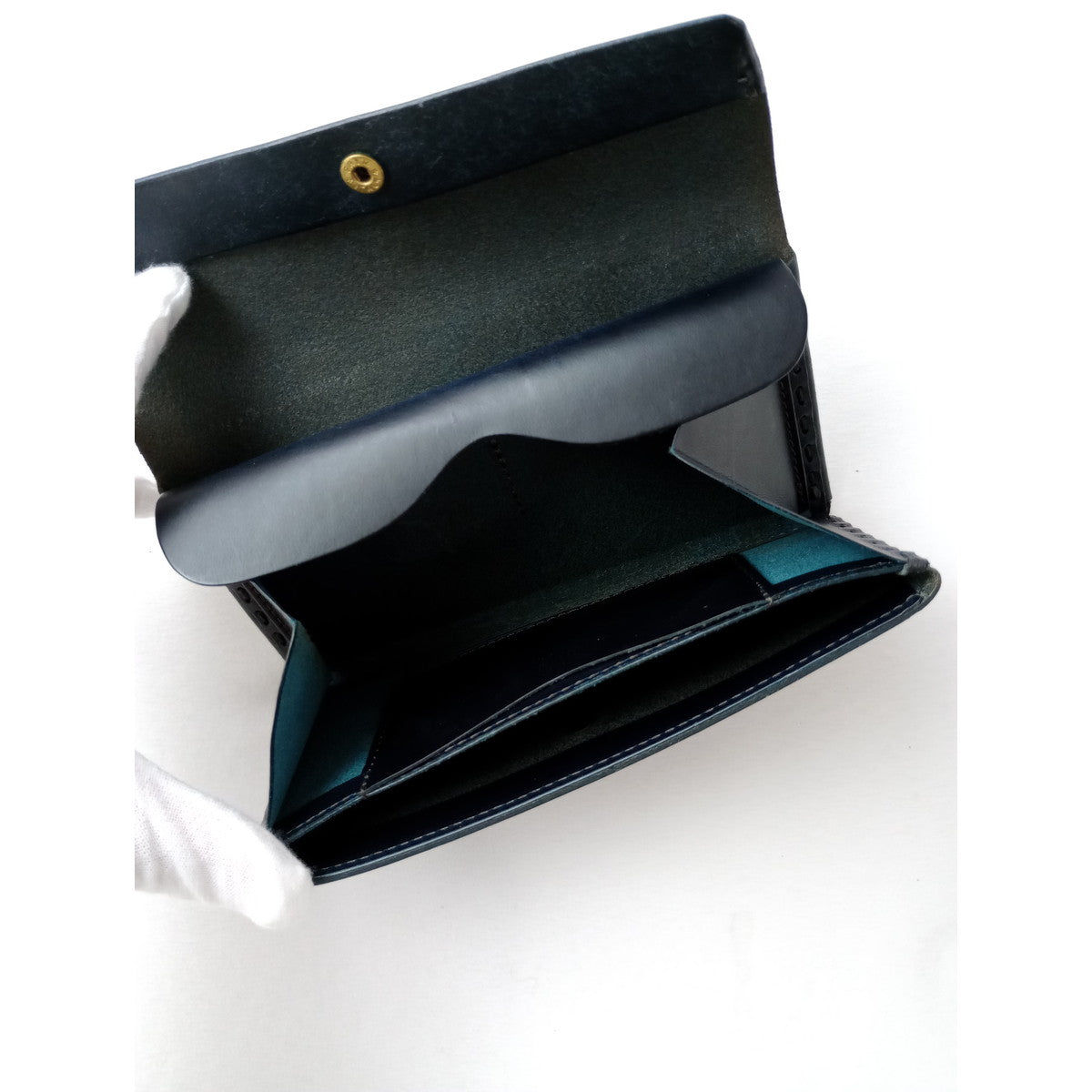 safuji サフジ ミニ 長 財布（ホック）long wallet ロングウォレット  レザー ダークネイビー 【中古】