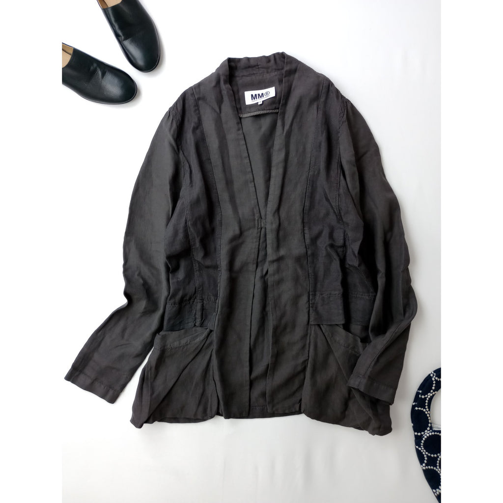 MM6 Maison Margiela マルタンマルジェラ コットン リネン 混 ノーカラー ジャケット カーディガン 羽織  ダークブラウン 42 【中古】