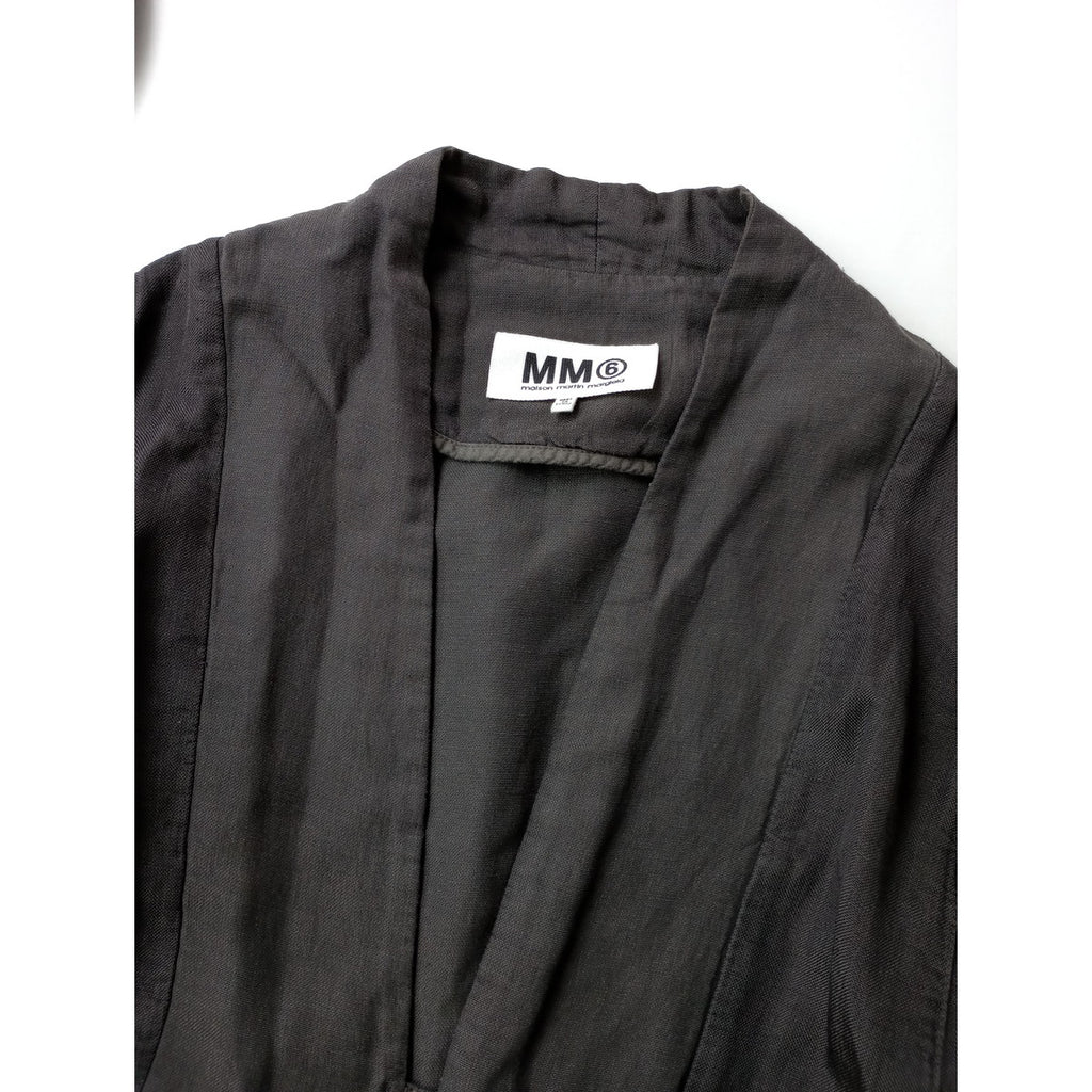 MM6 Maison Margiela マルタンマルジェラ コットン リネン 混 ノーカラー ジャケット カーディガン 羽織  ダークブラウン 42 【中古】