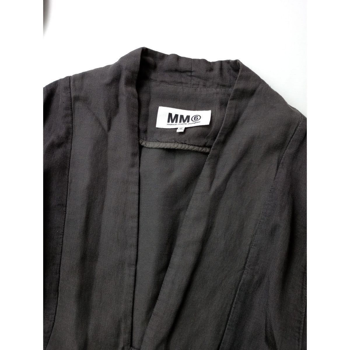 MM6 Maison Margiela マルタンマルジェラ コットン リネン 混 ノーカラー ジャケット カーディガン 羽織  ダークブラウン 42 【中古】