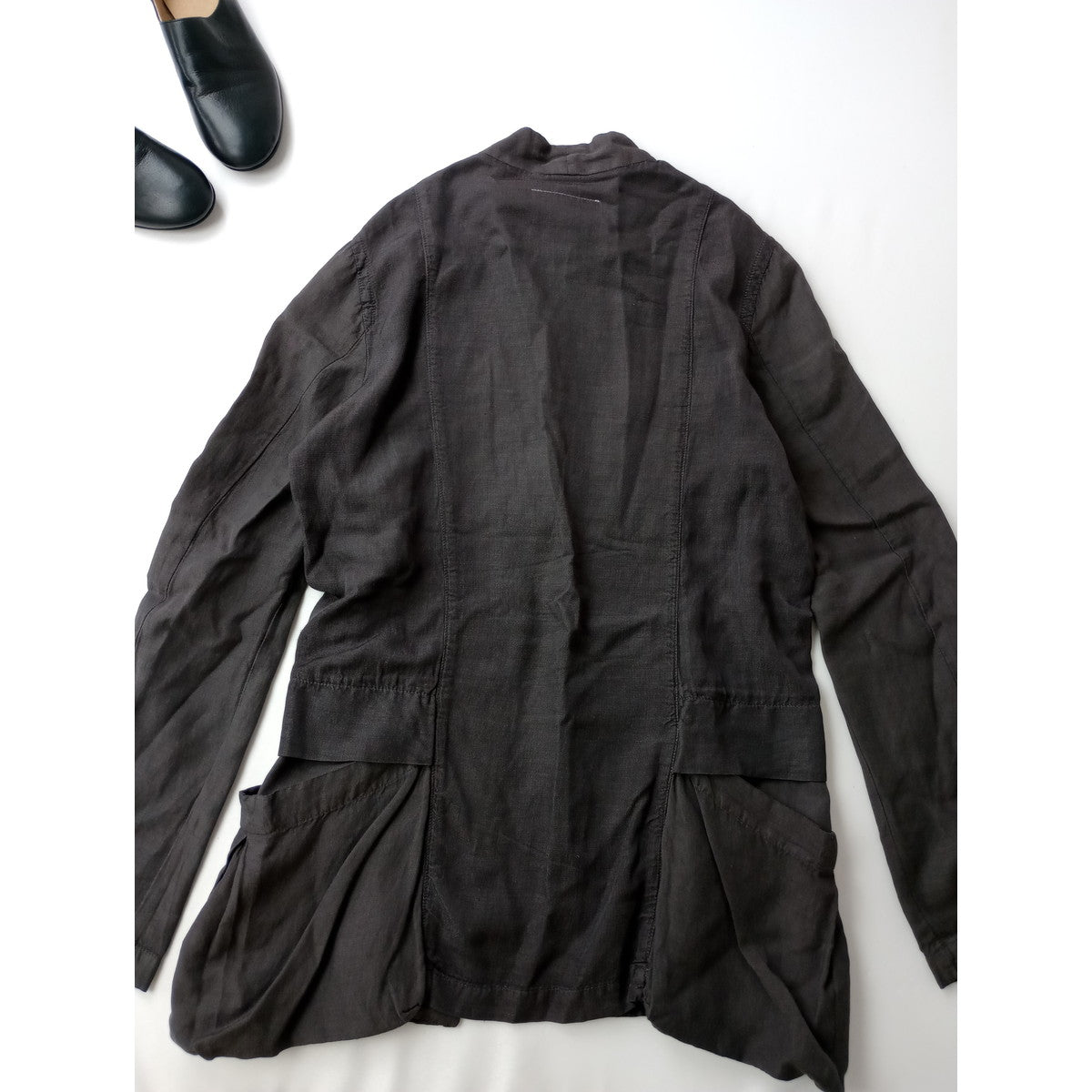 MM6 Maison Margiela マルタンマルジェラ コットン リネン 混 ノーカラー ジャケット カーディガン 羽織  ダークブラウン 42 【中古】