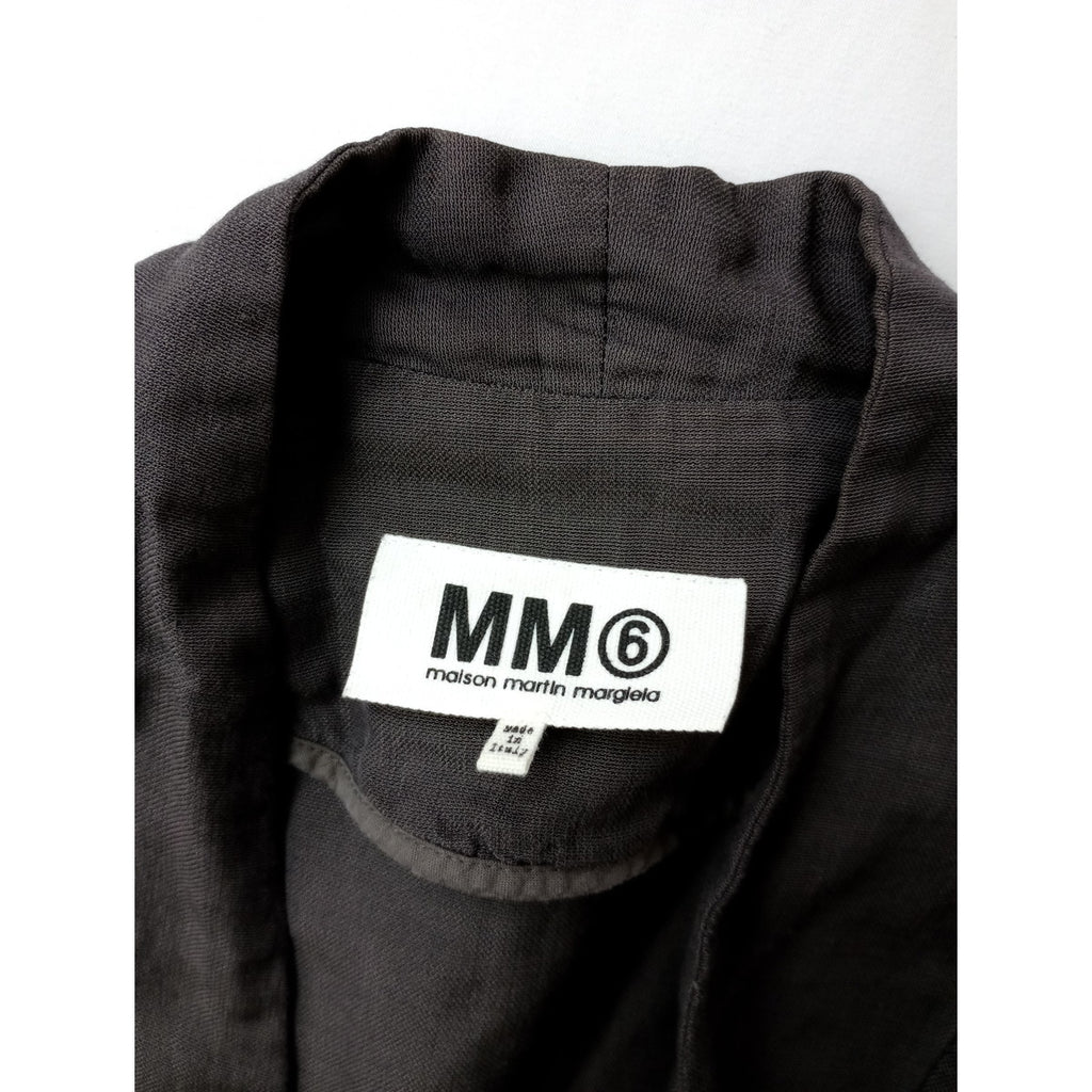 MM6 Maison Margiela マルタンマルジェラ コットン リネン 混 ノーカラー ジャケット カーディガン 羽織  ダークブラウン 42 【中古】