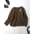 atelier naruse アトリエナルセ ミモザ刺繍 ウールスモックブラウス ヘリンボーン ツイード ブラウン 【中古】