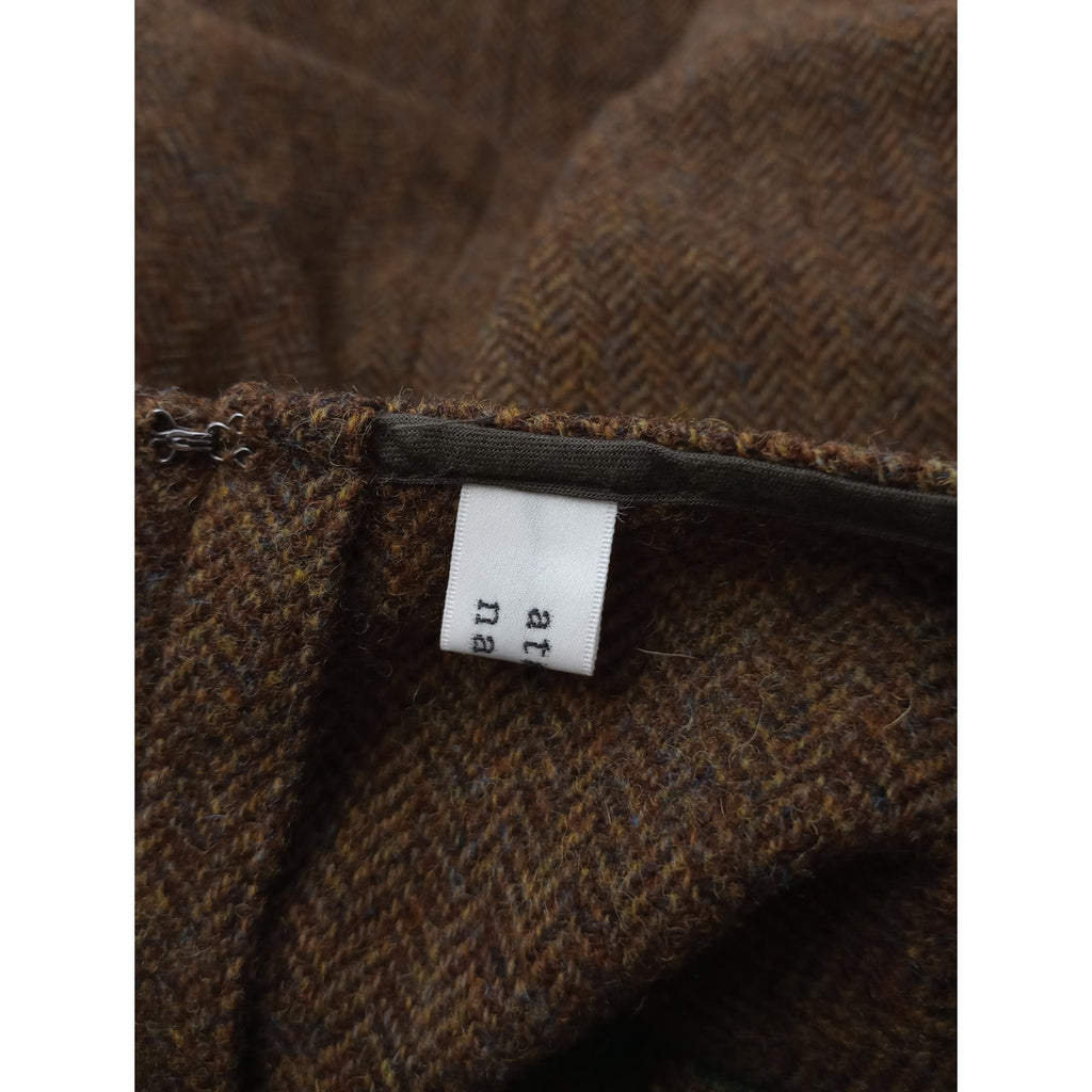 atelier naruse アトリエナルセ ミモザ刺繍 ウールスモックブラウス ヘリンボーン ツイード ブラウン (6M＋0027) 【中古】