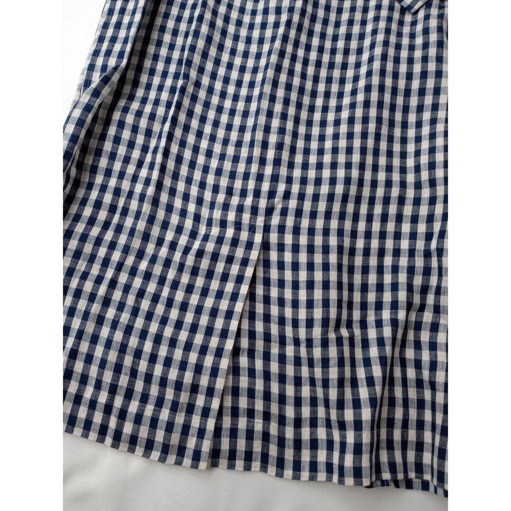 atelier naruse アトリエナルセ ギンガムチェック リネン 麻 100％ テーラードコート ロング  ネイビー【中古】