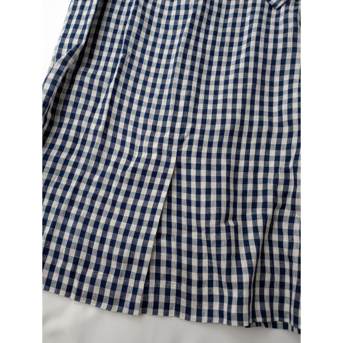 atelier naruse アトリエナルセ ギンガムチェック リネン 麻 100％ テーラードコート ロング  ネイビー【中古】