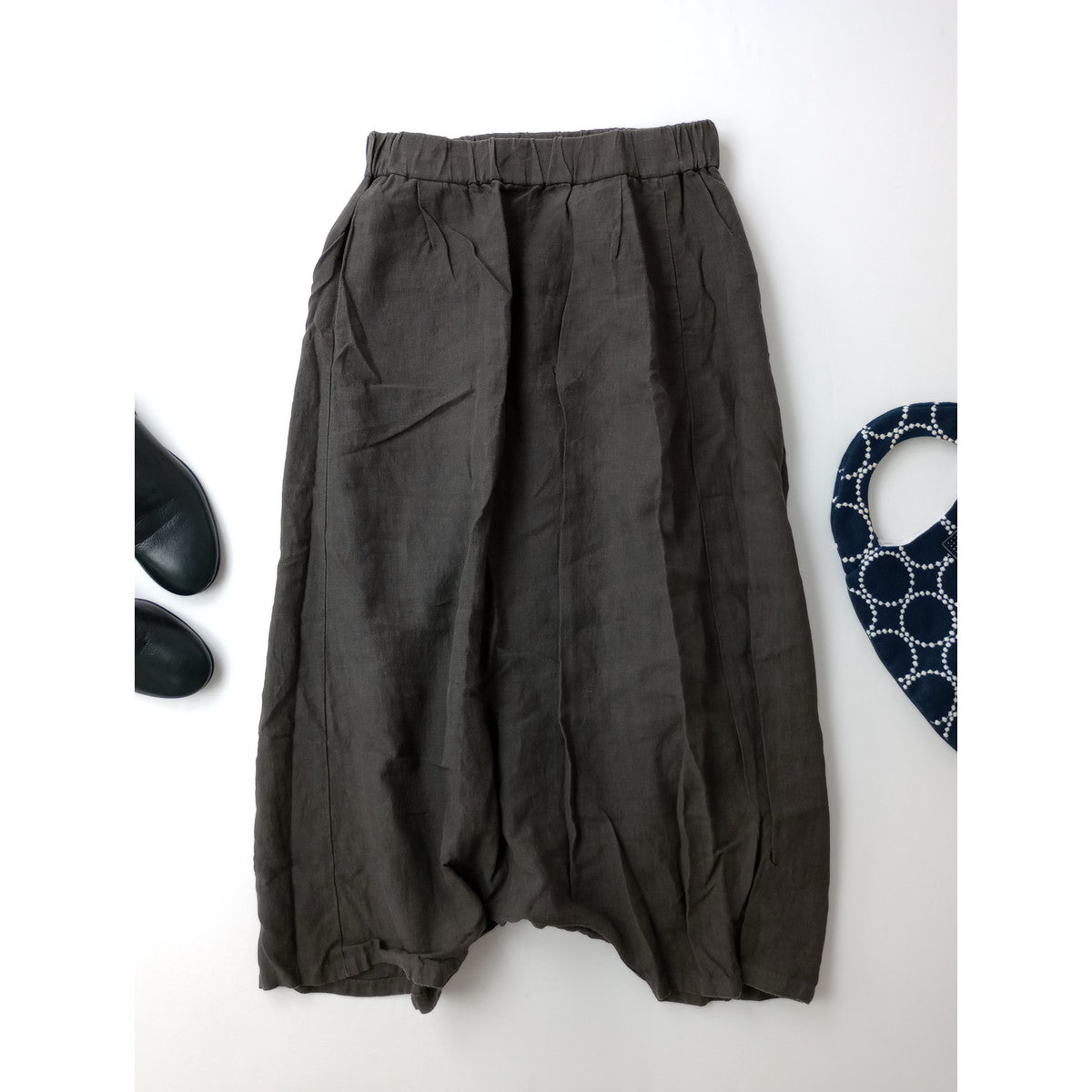 evam eva エヴァムエヴァ sarrouel pants リネン 麻 100％ サルエル パンツ ダークブラウン 【中古】