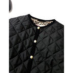 Traditional Weatherwear トラディショナルウェザーウェア ARKLEY EX.SLOBE レオパード キルティング ノーカラー 中綿 ジャケット 黒 ブラック 38 (6M＋0859)【中古】
