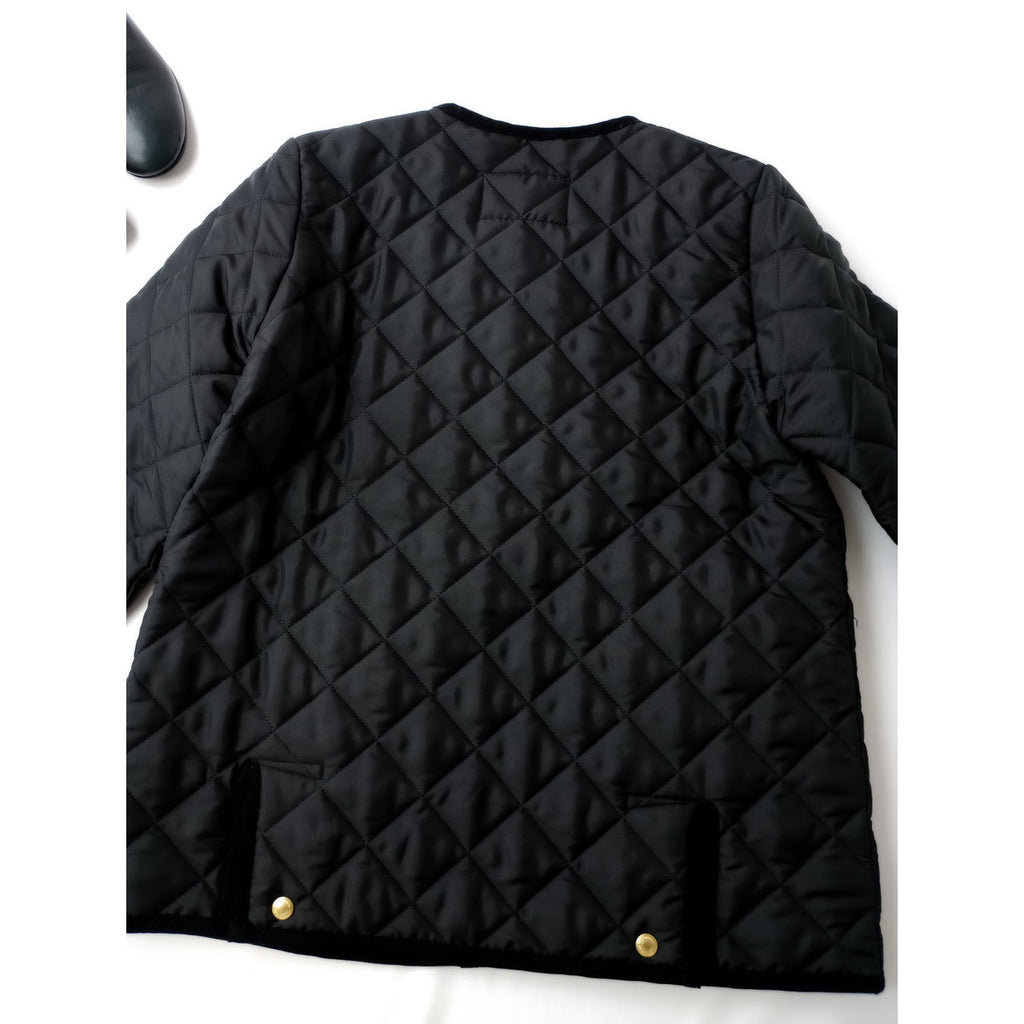Traditional Weatherwear トラディショナルウェザーウェア ARKLEY EX.SLOBE レオパード キルティング ノーカラー 中綿 ジャケット 黒 ブラック 38 (6M＋0859)【中古】
