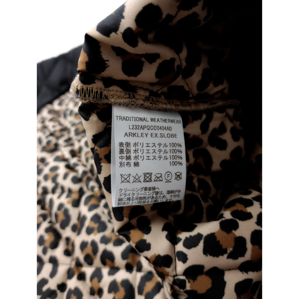 Traditional Weatherwear トラディショナルウェザーウェア ARKLEY EX.SLOBE レオパード キルティング ノーカラー 中綿 ジャケット 黒 ブラック 38 (6M＋0859)【中古】