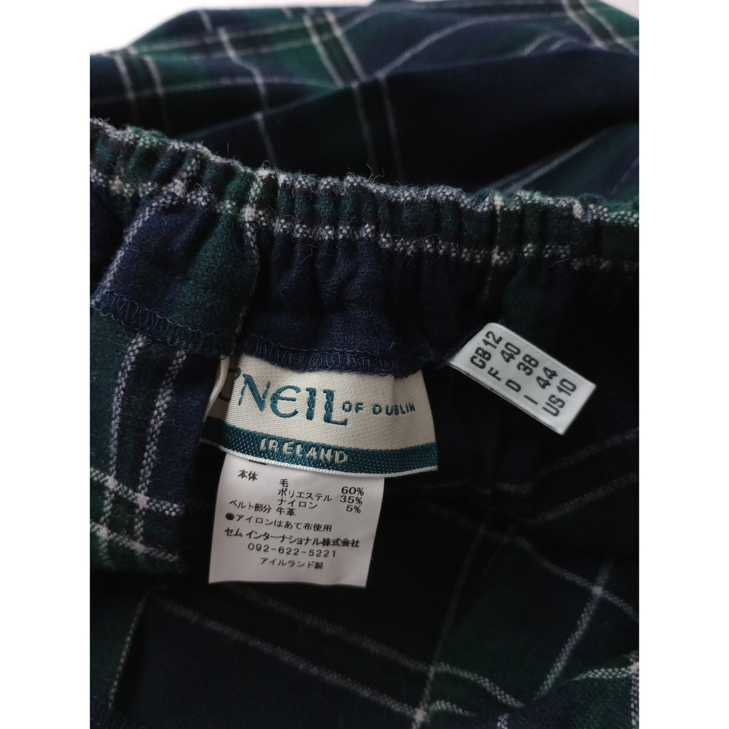 O'NEIL OF DUBLIN オニールオブダブリン ウール プリーツ チェック ロング 巻き スカート キルト グリーン US10  (6M＋0853)【中古】