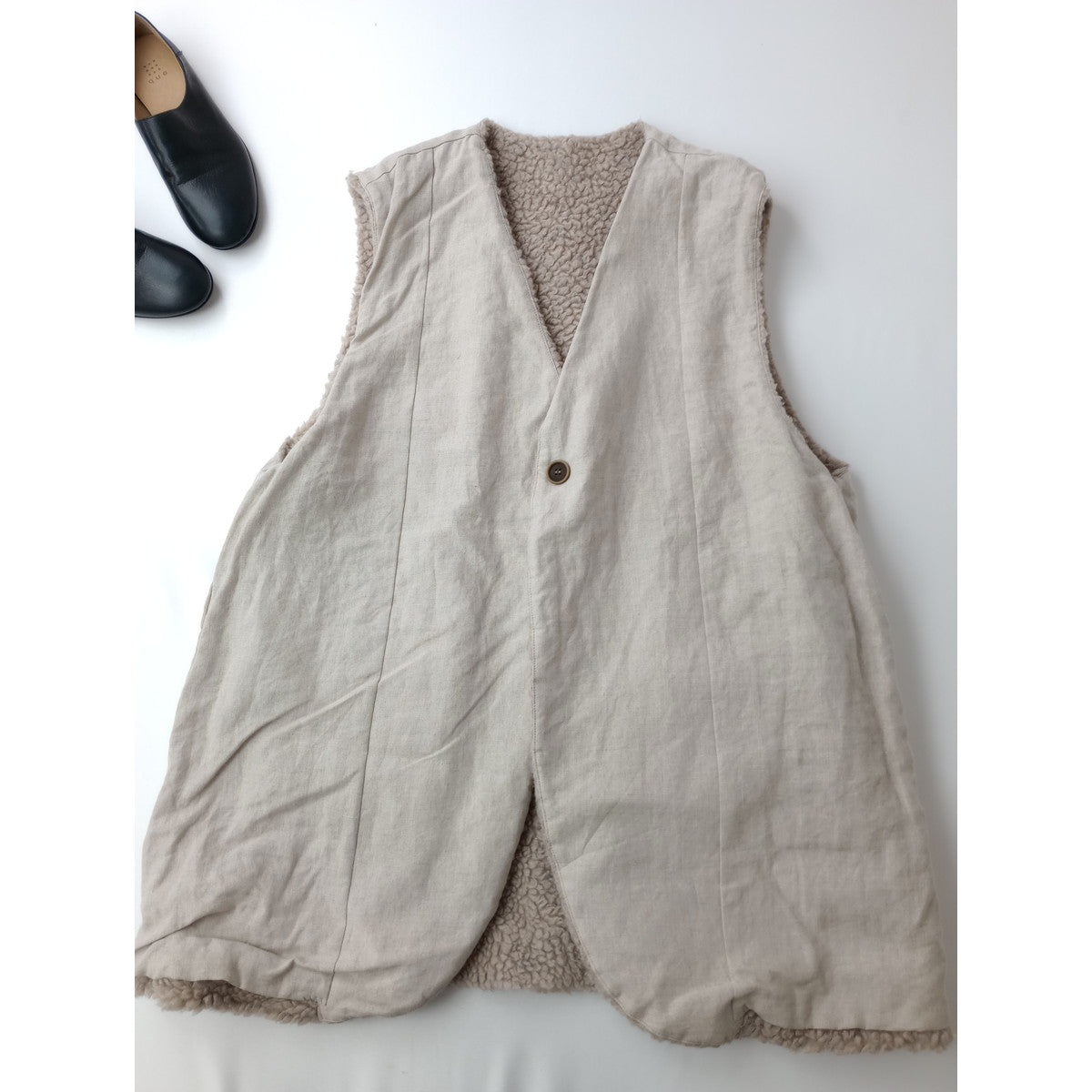 nest Robe ネストローブ  wool boa reversible vest ウール ボア リバーシブル ロング ベスト ベージュ (13M＋0851) 【中古】