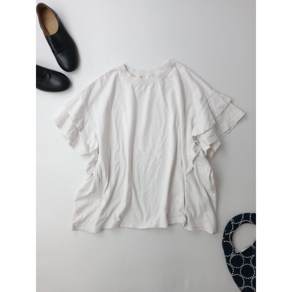 nest Robe ネストローブ 【UpcycleLino】天然染め天竺ラッフルTee フリル 半袖 Tシャツ カットソー トップス 白 F 【中古】