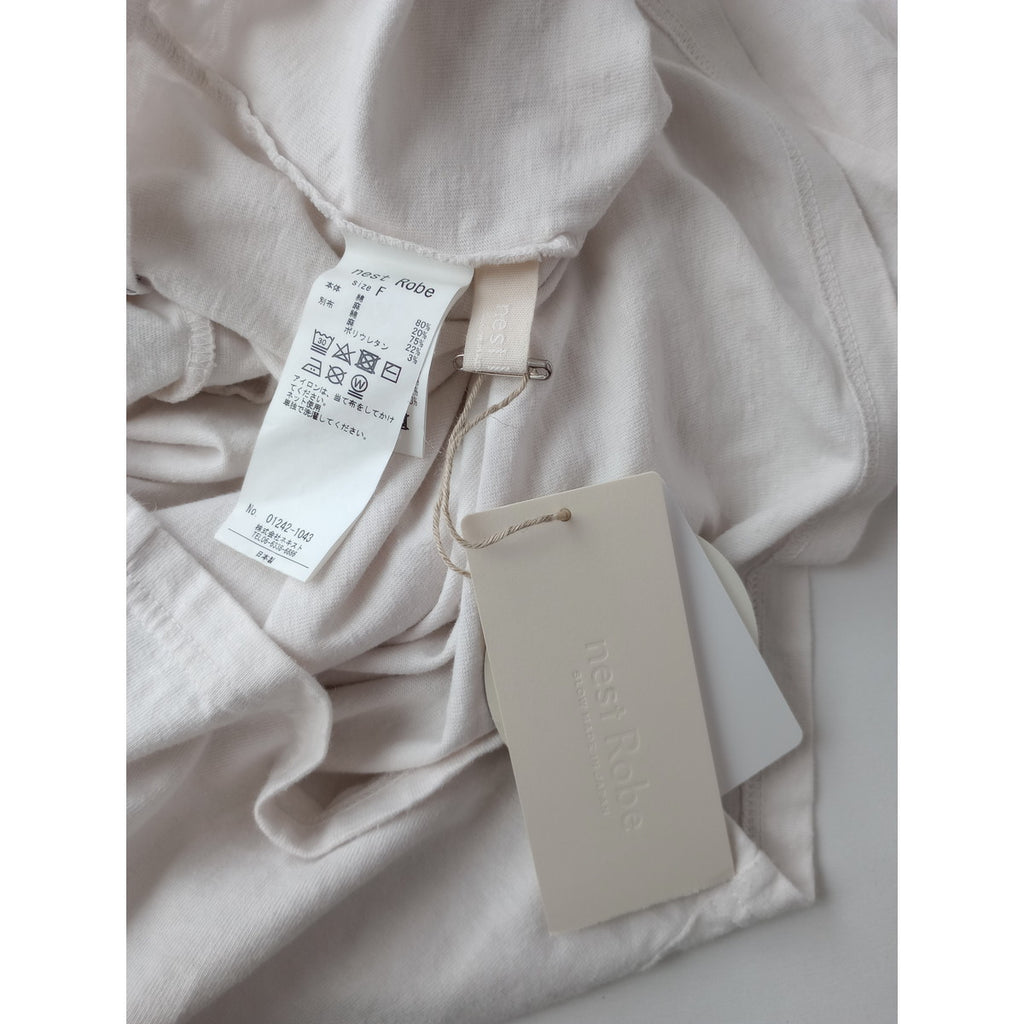 nest Robe ネストローブ 【UpcycleLino】天然染め天竺ラッフルTee フリル 半袖 Tシャツ カットソー トップス 白 F 【中古】