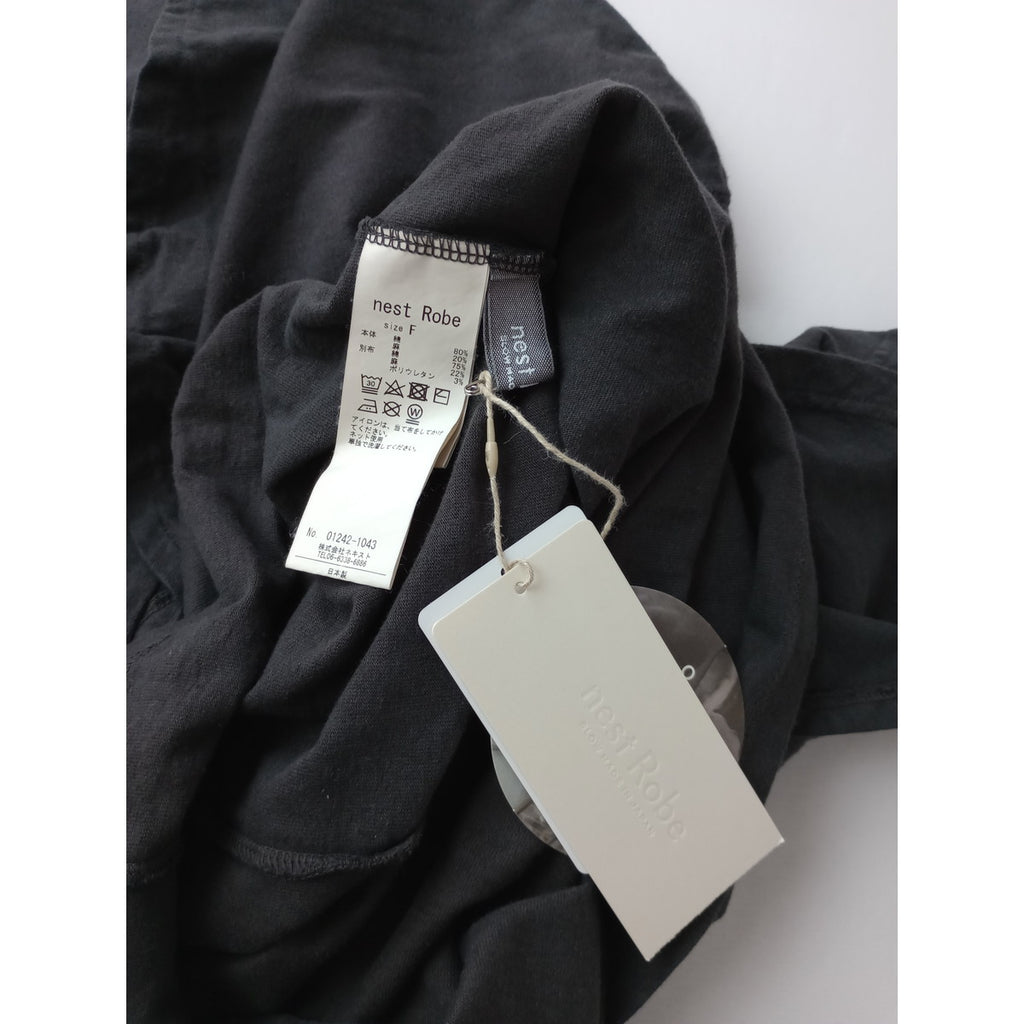 nest Robe ネストローブ 【UpcycleLino】天然染め天竺ラッフルTee フリル 半袖 Tシャツ カットソー トップス  墨黒 【中古】