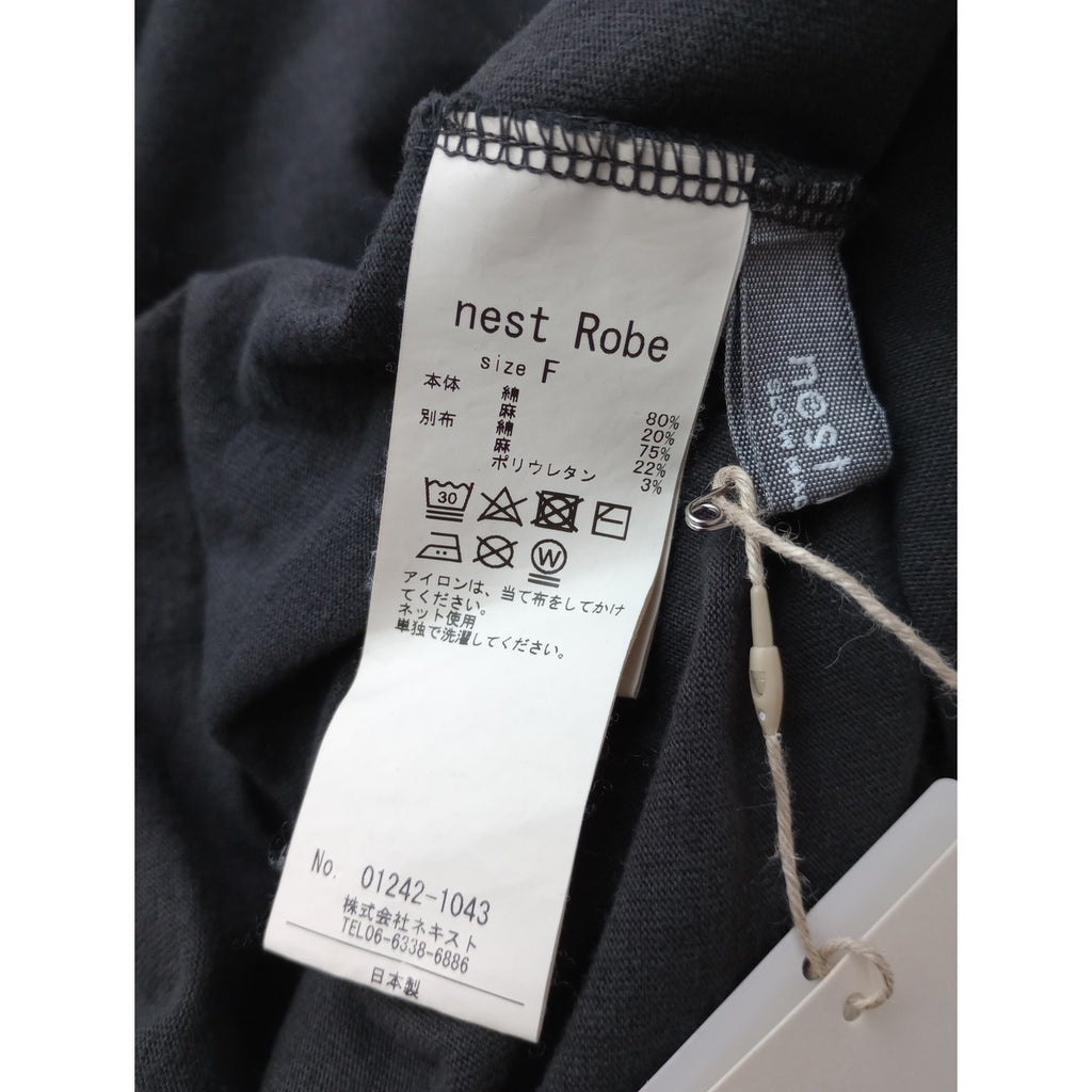 nest Robe ネストローブ 【UpcycleLino】天然染め天竺ラッフルTee フリル 半袖 Tシャツ カットソー トップス  墨黒 【中古】
