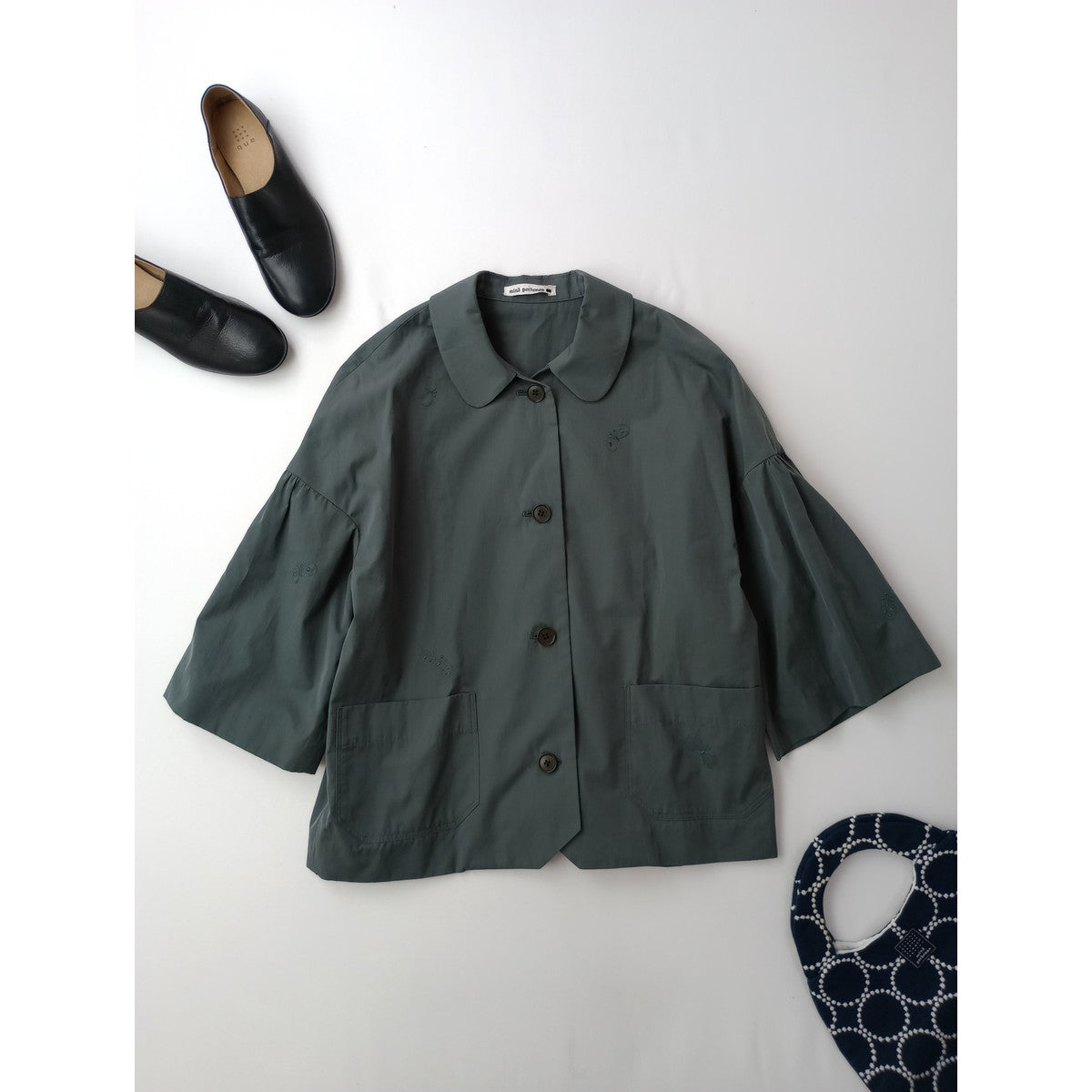 24SS  mina perhonen ミナペルホネン choucho ステンカラー ジャケット カーキ 【中古】