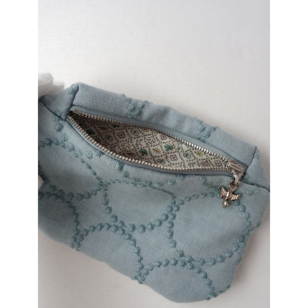 mina perhonen ミナペルホネン campagne pouch 小  タンバリン ポーチ  ブルー  【中古】