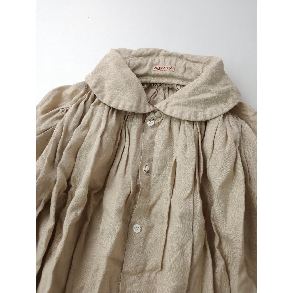 KAPITAL キャピタル ソフトリネンフィッシャーマンズラグランワンピース ライトベージュ XS  【中古】