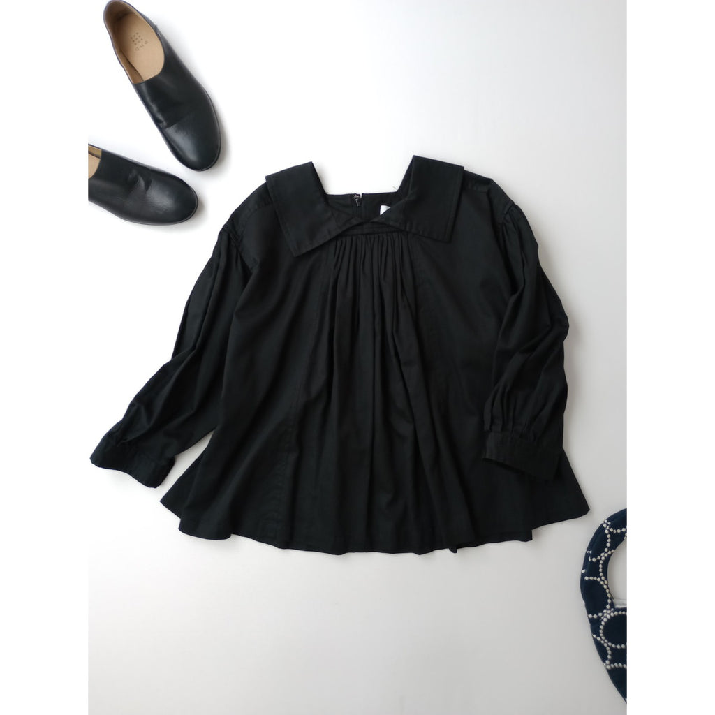 COMME des GARCONS COMME des GARCONS コムデギャルソン コムコム ビッグカラー ギャザー ボリューム ブラウス 黒 ブラック XS 【中古】