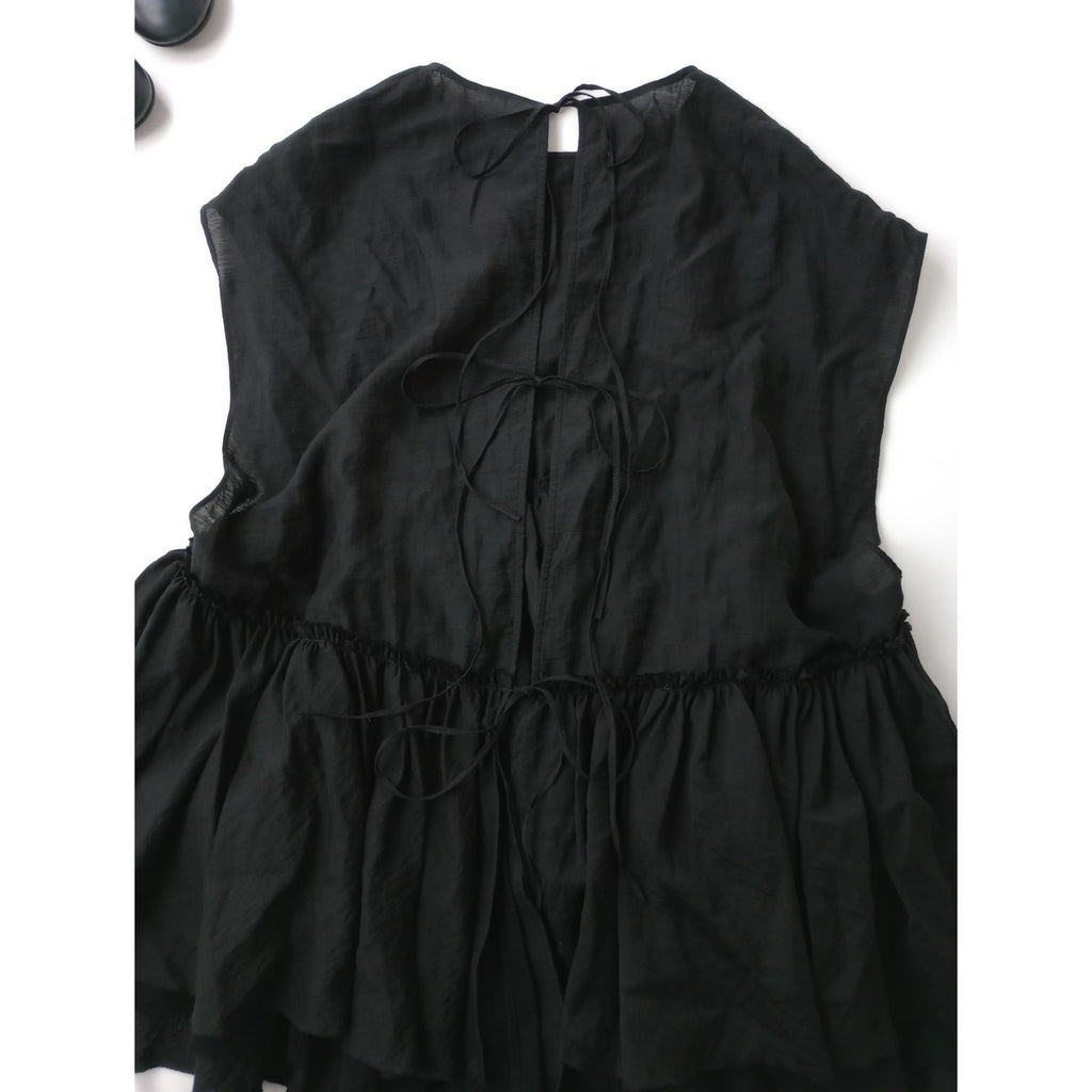 25年製  Curensology カレンソロジー シアーギャザーブラウス 黒 ブラック【中古】