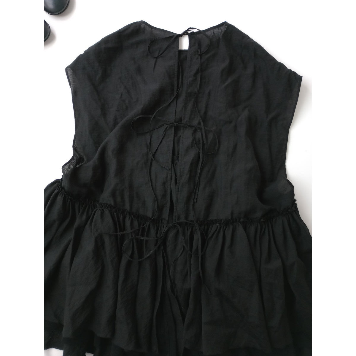 25年製  Curensology カレンソロジー シアーギャザーブラウス 黒 ブラック【中古】