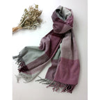 JOHNSTONS OF ELGIN  ジョンストンズ  カシミヤ100％ チェック柄  大判 ストール フリンジパープル グレー 【中古】