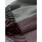 JOHNSTONS OF ELGIN  ジョンストンズ  カシミヤ100％ チェック柄  大判 ストール フリンジパープル グレー 【中古】