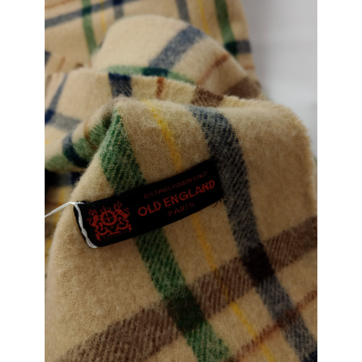 OLD ENGLAND Paris オールドイングランド 大判 ストール フリンジ チェック  ベージュ (3M＋2047)  【中古】