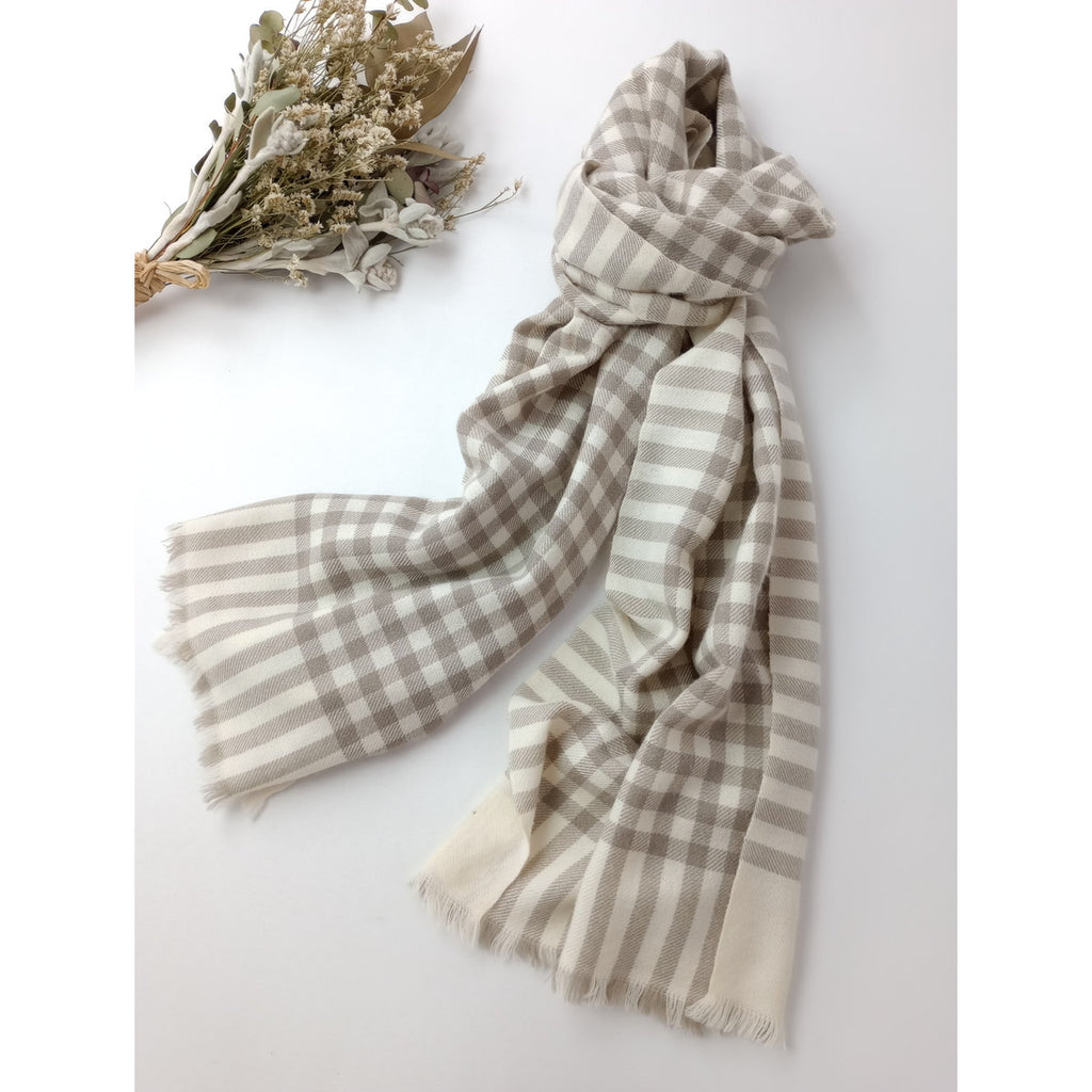 マーガレット ハウエル   MARGARET HOWELL HOUSE HOLD GOODS ウール カシミヤ ストール ベージュ 白  (3M＋2048)【中古】