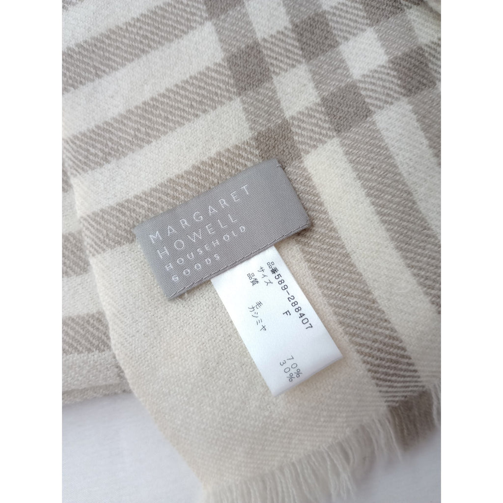 マーガレット ハウエル   MARGARET HOWELL HOUSE HOLD GOODS ウール カシミヤ ストール ベージュ 白  (3M＋2048)【中古】