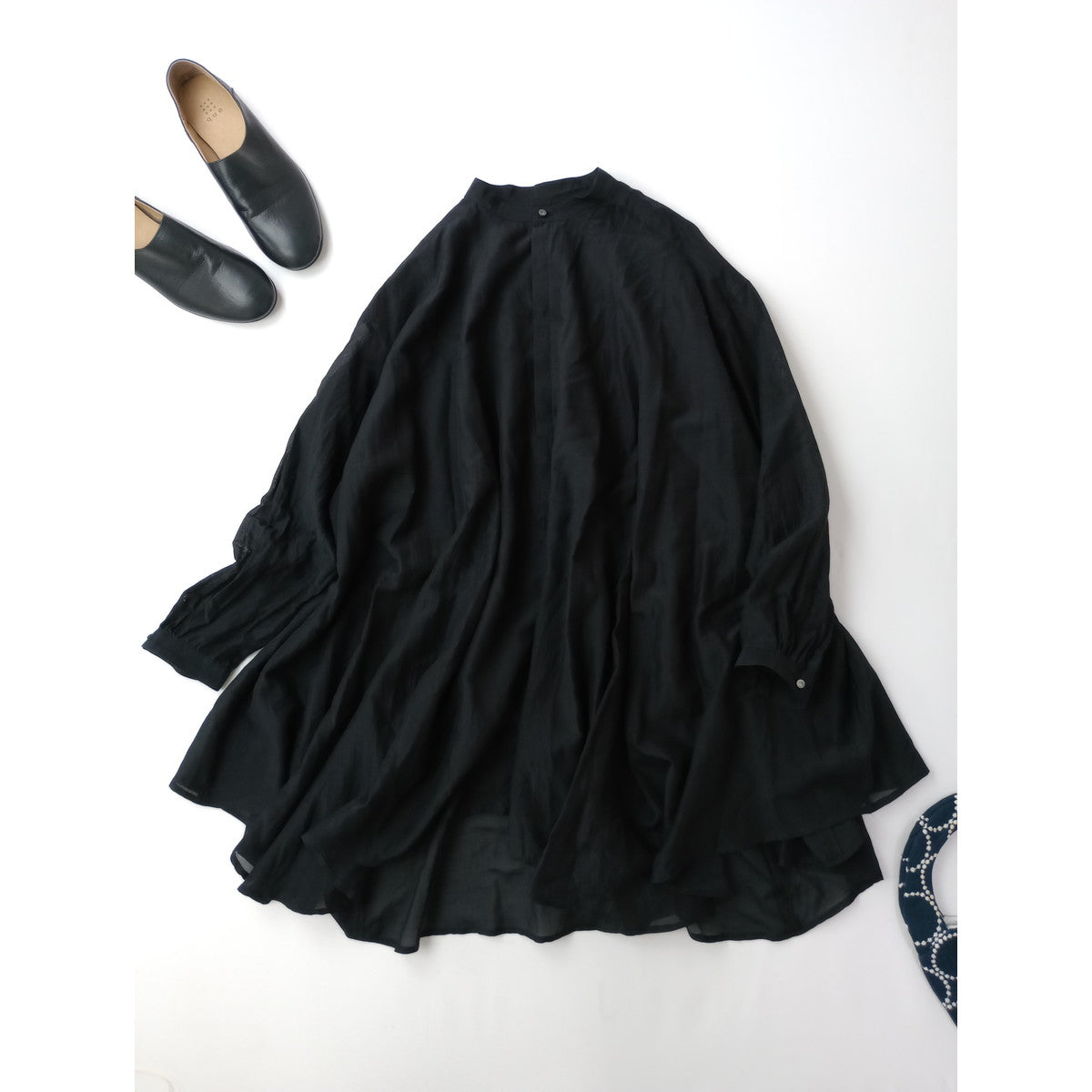 26SS suzuki takayuki スズキタカユキ petal blouse コットン シルク パネル ブラウス シャツ 長袖 黒 ブラック 【中古】