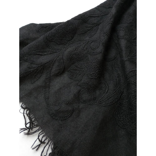 Cruciani クルチアーニ カシミヤ シルク 大判ストール 刺繍  ボタニカル 黒 ブラック  【中古】